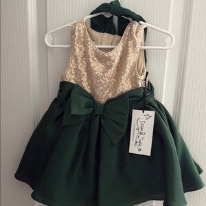 Green and Gold Sequin Dress with Bow